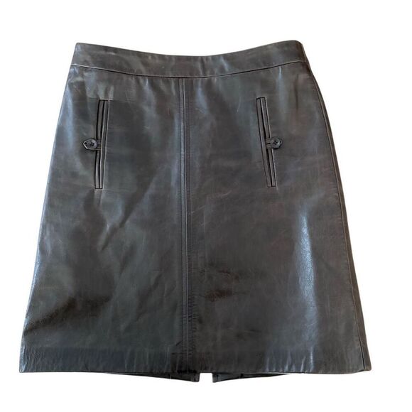 Chocolate Leather A-Line Mini Skirt Women's Size M with Pockets Y2K - Picture 1 of 7
